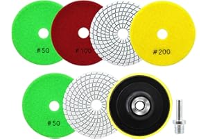 SANLEETEK Nass Diamant Polierscheiben - Diamant Polierpad 6 Stücke 100mm Körnung 50x3/100x2/200 mit M14 Stützteller+Adapter für Granit Marmor Kunststein Quarz für Winkelschleifer