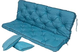 ‎TEXDEKO TexDeko® Bankauflage mit Rückenlehne für Hollywoodschaukel 100 x 50 x 56cm Gartenschaukelkissen gemütliche Sitzauflage Gartenbankauflage Polsterauflage wasserabweisend UV-beständig (Aqua)