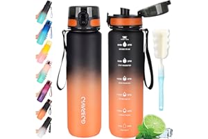 Gobravio Water Bottle 1L BPA Free Sports Drink Bottle Dishwasher Safe Canteen Bottle Leakproof Motivational Water Bottle with Time Markings