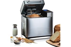 MEYKEY Nictemaw Brotbackautomat Backmeister Brotbackmaschine mit 19 Programme für 500g-1000g Brotgewicht, 710W, 15 Stunden Timing-Funktion, Warmhaltefunktion, Sichtfenster und LED Bildschirm