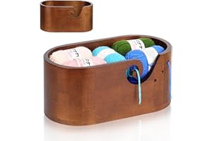 Reessy Yarn Bowl, Wooden Yarn Storage Bowl with Holes for Crocheting and Knitting, Large Crafted Yarn Keeper Bowl 28.5 cm×15.5 cm×12.0 cm, Heavy Yarn Holder for Big Yarn Balls Storage