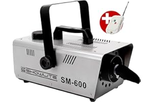 Showlite SM-600 Schneemaschine 600W mit Funk-Fernbedienung (30 m³/min Schneeausstoß, keine Aufwärmzeit, Tankvolumen: 1 Liter, inkl. Hängebügel) silber