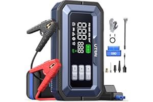 7000A Arrancador de Baterias de Coche con Compresor de Air/Escáner OBD II/160W DC out/Luz LED de 2000 lúmenes/18W Carga Rápida(para All Gas/14L Diesel/híbrido) UTRAI Jump Starter