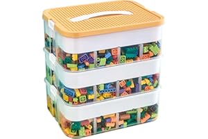 Keyacht Caja de Almacenamiento para Niños con Tapa Bloques Construccion Niños Organizador para Lego Cajas Apilables Cajas Organizadoras para Piezas (Tres Capas Naranja)
