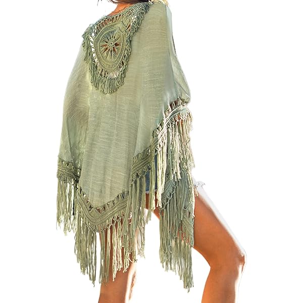 Damen Poncho Mit Fransen & Pailletten - Leichter Strick-Überwurf Für Strand & Festival