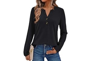 Pawate Damen Langarmshirt Elegant Oberteil V-Ausschnitt Blusen Business Tops Casual Baumwolle Shirts Herbst Tunika