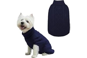 Mihachi Turtleneck Dog Jumper - Dog Sweater Winter Coat Apparel Classic Cable Knit Clothes with Leash Hole for Cold Weather