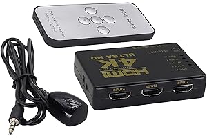 zdyCGTime Conmutador HDMI 4K de 5 Puertos con Control Remoto IR,1080P HD Video HDMI 5 en 1 Fuera,para Aquellos con Interfaz HDMI HDTV Digital,decodificador,DVD, Xbox360 y Otros Dispositivos.(1Pieza)