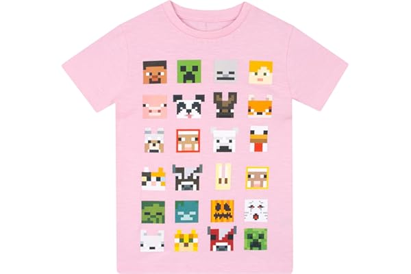 Minecraft T-Shirt à Manches Courtes Fille Rose