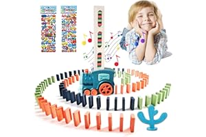 BARVERE Domino Zug Spielzeug mit 80 Pcs Dominosteine, Domino Train für Mädchen und Jungen ab 2 Jahren, Automatische Platzierung von Domino Express -Blau