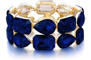 EVER FAITH Bransoletka ze strasu, kryształ, na wesele, 2 warstwy, szeroka bransoletka ze stretchu, dla kobiet, przezroczysty, srebrny odcień, 21.5 centimeters, Kryształ