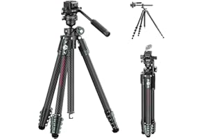 ULANZI JJ06 GlideGo Trépied vidéo en fibre de carbone, trépied de voyage avec tête fluide, double pano Pano Pan&-50°/+60°, avec plateau rapide Uka et poignée de tournevis, 18 kg max