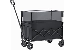 LEWANJA Carrello Pieghevole Resistente con ruote, Carrello Fuoristrada per giardinaggio, campeggio, shopping, spiaggia e sport all'aperto, Nero, Capacità Massima 120 litri e 100 kg.