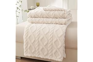 VANJOROY Fleece Blanket Large Throw for Sofa and Bed,400 GSM Lightweight Blanket, 100% Microfiber Fuzzy Soft Warm Cozy Fluffy Wool Throw for Chair,Couch,Travel.. (127×152cm, Beige White)