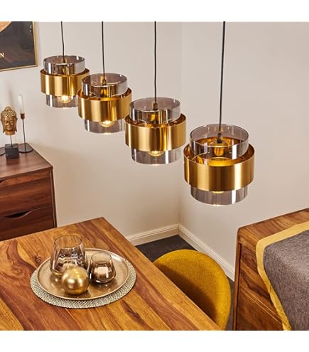 Suspension Koyoto En Métal/verre Noir Chromé, Lampe Au Design Vintage/rétro Avec Abat-jours En Verre ( 15 Cm, 20 Cm, 25 Cm), Hauteur Max. 147 Cm, 8