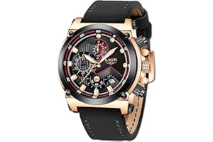 LIGE Relojes Hombre Relojes de Pulsera Marea Cronometro Impermeable Fecha Calendario Analogicos Cuarzo Relojes de Hombre Deportivo Casual Clásicos Multifunción con Correa de Cuero