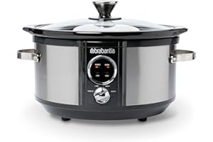‎BRABANTIA Brabantia Slow Cooker, Antihaftbeschichtung, drei verschiedene Heizstufen, Kontrollleuchte, abnehmbarer Topf, geeignet für 4 Personen, 180 Watt, Edelstahl, BBEK1081