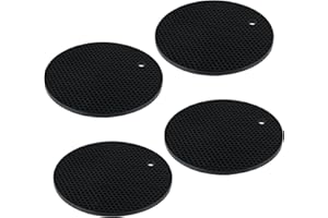Hisdricus - 4Pcs Dessous de Plat - Dessous de Plat Silicone - Facile à Nettoyer, Antidérapant, 18 cm, Parfait pour Les Casseroles Chaudes, Les Poêles, Les Tasses et Les Bols (Noir)