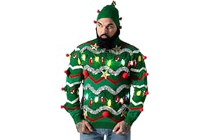 U LOOK UGLY TODAY Weihnachtspullover Herren Damen Unisex LED Licht Lustig Sweater Pulli Hässlich Xmas Strickpullover Weihnachtspulli mit LED Lampe für Weihnachtsparty