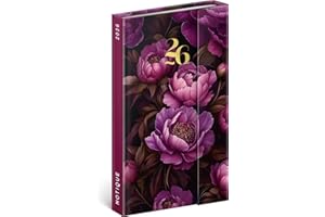 NOTIQUE Kalendarz kieszonkowy 2026 ok. A5 - Premium planer tygodniowy z zamkiem magnetycznym, 144-stronicowy terminarz, kalendarz książkowy z twardą okładką z przeglądem miesięcy, planer (Lila kwiaty)