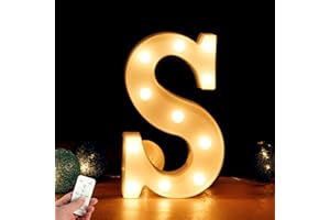 WHATOOK Luci a LED a forma di lettera dell'alfabeto con telecomando wireless per il timer, intensità regolabile, decorazione per compleanni, feste, matrimoni e vacanze, case e bar, lettera S
