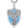 AEONSLOVE 925 Sterling Silver Saint Christopher Necklace for Men Women, Saint Michael/Saint Benedict Cross/Seal of the Seven Archangels Medal, Christian Catholic Jewelry for Boy Girl