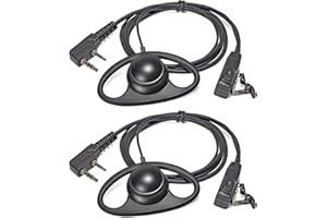 HYSHIKRA Auricular Walkie Talkie en Forma de D con micrófono Pinganillo Compatible con Baofeng UV-5R UV-5RA 888S Kenwood HYT Radio bidireccional de 2 Pines (2 Piezas)