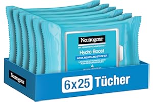 ‎NEUTROGENA Neutrogena Hydro Boost Aqua Reinigungstücher pflegende Abschminktücher mit Hyaluronsäure auch bei empfindlicher & trockener Haut , 6 x 25 Stück