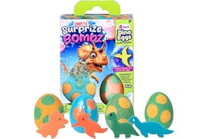 Simply Toys - Surprize Bombz Dino Eggs Bath Toys - 4 Pack Bath Bombs for Kids, 55g Each, Handmade Vegan, Cruelty-Free, with Hidden Surprise Toys Inside, Non-Staining Colourants, Ages 3 and Up