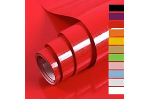 Hode Papier Adhesif pour Meuble Rouge Paillettes 40cmX3m Film Vinyle pour Les Meubles de Cuisine Murs Armoires Tables Decoratif Papier Peint
