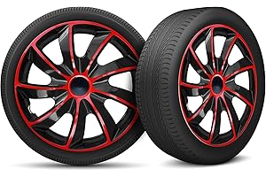 MOTO-MOLTICO Tapacubos de 15 pulgadas, juego de 4 unidades, apto para todas las llantas de acero, anillo de seguridad ajustable, color negro y rojo