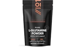 ALPHA01 L-Glutamine Powder 500g - 5 Grams per Serving – Vegan Fermented Amino Acid – 100% Pure Formula – Halal (Unflavoured)