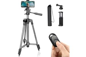 Polarduck Handy Stativ für Smartphone: Leicht Stativ Handy für iPhone Samsung & DSLR Kamera mit Bluetooth Fernbedienung 1/4 Universal-Befestigungsschrauben und Handy Halterung (130cm | Grau)