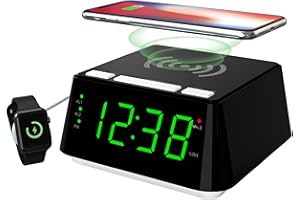 iTOMA Alarm Clock with Wireless Charging, Dual Alarm, Snooze, Brightness Dimmer, USB Charging Port, Big LED Display, Night Light, Indoor Temperature & Humidity Display CKS801