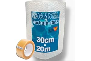 GMS GLOBAL MOVING SOLUTIONS GMS - Rollo Burbuja 30cm x 20m + Precinto - Rollo Burbuja Mudanza - Rollo Burbuja Embalaje - Burbuja Mudanza, Envio y Embalaje - Papel Burbuja (30cm x 20m+Precinto)