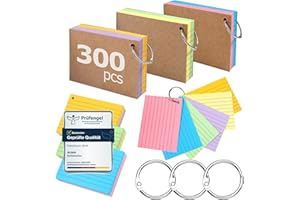 Siumir 300 schede flash, stampa fronte/retro, schede di revisione A7 con copertina in carta kraft e anello a foglia, carta a righe a sei colori, per ufficio, casa e scuola (10,4 x 7,6 cm)