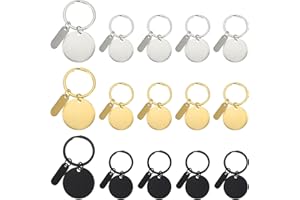 PATIKIL Edelstahl-Gravur-Schlüsselanhänger-Rohlinge, 15 Stück Metall Lasergravur-Stanzrohlinge Schlüsselanhänger-Tags mit Anhänger für DIY-Schlüsselanhänger, Gold/Silber/Schwarz Ton (Rund)