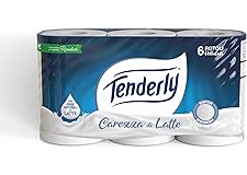 Tenderly Carezza di Latte, 6 Rolls of Super Soft 2-Ply Toilet Paper, 250 x Tears per Roll, Made with 100% Natural Milk Fibres, Made in Italy