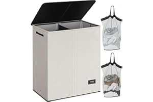 SOLEDI 145L Laundry Basket with Lid and Removable Bags, Large Laundry Hamper Collapsible Laundry Basket with 2 Compartment, Washing Basket for Laundry, Foldable Laundry Baskets for Bedrooms (White)