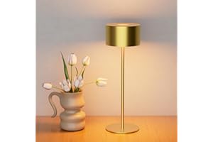 Zexwixs Doré Lampe de Table LED Sans fil Rechargeable Métal IP54, 3 Couleur Lampe de Bureau Chevet Dimmable Contrôle Tactile, pour Patio,Terrasse,Café, Salon,Chambre
