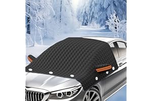 FFTANXS Protege Pare Brise Givre,144*125cm Protection Pare Brise Hiver,Bache Voiture avec 9 Aimants et 2 Cache-Oreilles Réfléchissants,Housse Voiture Exterieur Anti Neige,Soleil UV,pour Plupart des Véhicules