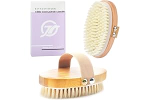 FREATECH 2-Pezzi Spazzola Corpo a Secco con Setole Naturali Morbide e Dure, Anticellulite Spazzola Esfoliante Corpo Scrub Spazzola Bagno Doccia per Rimuovere Pelle Morta e Drenaggio Linfatico