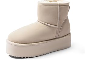 DREAM PAIRS Botas Clásicas de Plataforma de Ante Genuino para Mujeres Impermeables Fuzzy Botas de Invierno de Tobillo para Nieve con Lazos Forro de Piel Sintética