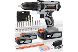 Acmaker Cordless Drill 20V, Battery Drill with 2 Batteries 2.0Ah, 42Nm Power Electric Drills Cordless, 25+1 Torque, 89 PCS Cordless Drill and Screwdriver Set, 2 Speed LED Light Combi Drill for DIY