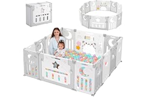 Dripex Baby Playpen for Baby and Toddlers, Foldable Play Pen with Customized Shape Plastic Playpen, Sturdy Babies Fence and Activity Centre Folding Large Pen Play Area for Indoor Outdoor(150x150cm)