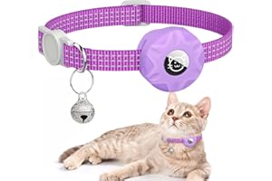 GBOKYN Collar Gato para AirTag, Reflectante Collar de Gato AirTag con Campana y Cierre de Seguridad, Collar para Gatos Ajustable de 19 a 32cm para Gatitos y Cachorros - Morado