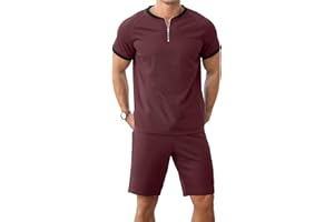 IWOLLENCE Piżama męska, krótka, letnia sukienka na wyjście, dwuczęściowy zestaw wypoczynkowy, piżama z zamkiem błyskawicznym, koszula z szortami