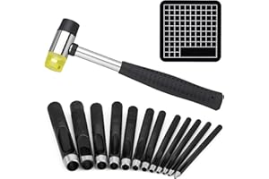 Benlay Set di punzonatrici a fori cavi (1,0 – 10 mm), in pelle in 12 misure, con martello da intaglio e tappetino da taglio, perforatrice rotonda in pelle per cinturini, set di perforatrici in pelle