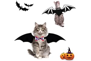 May Huang Ailes de Chauve-Souris de Chat, Animaux Compagnie Bat Wings, Costumes Halloween Chien Chat pour Animaux de Compagnie avec Citrouille nœud Papillon, Chien Chat Vêtements Cosplay Bat (Blanc)