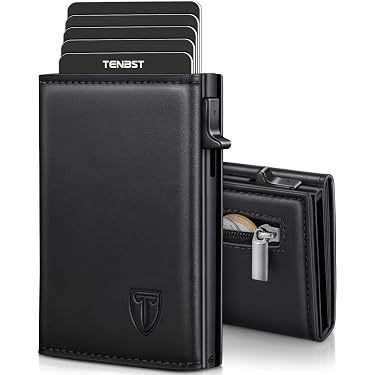 Slimwalt Porte-Cartes Homme RFID 18 Cartes – Pop-up Automatique, Compartiment Monnaie, Fente Smart, Ultra Mince & Sécurisé (Noir)